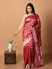 Laa Calcutta Red & Silver all over zari work silk banarasi saree