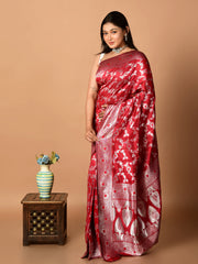 Laa Calcutta Red & Silver all over zari work silk banarasi saree