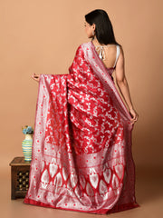 Laa Calcutta Red & Silver all over zari work silk banarasi saree