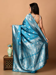 Laa Calcutta Teal & Silver all over zari work silk banarasi saree