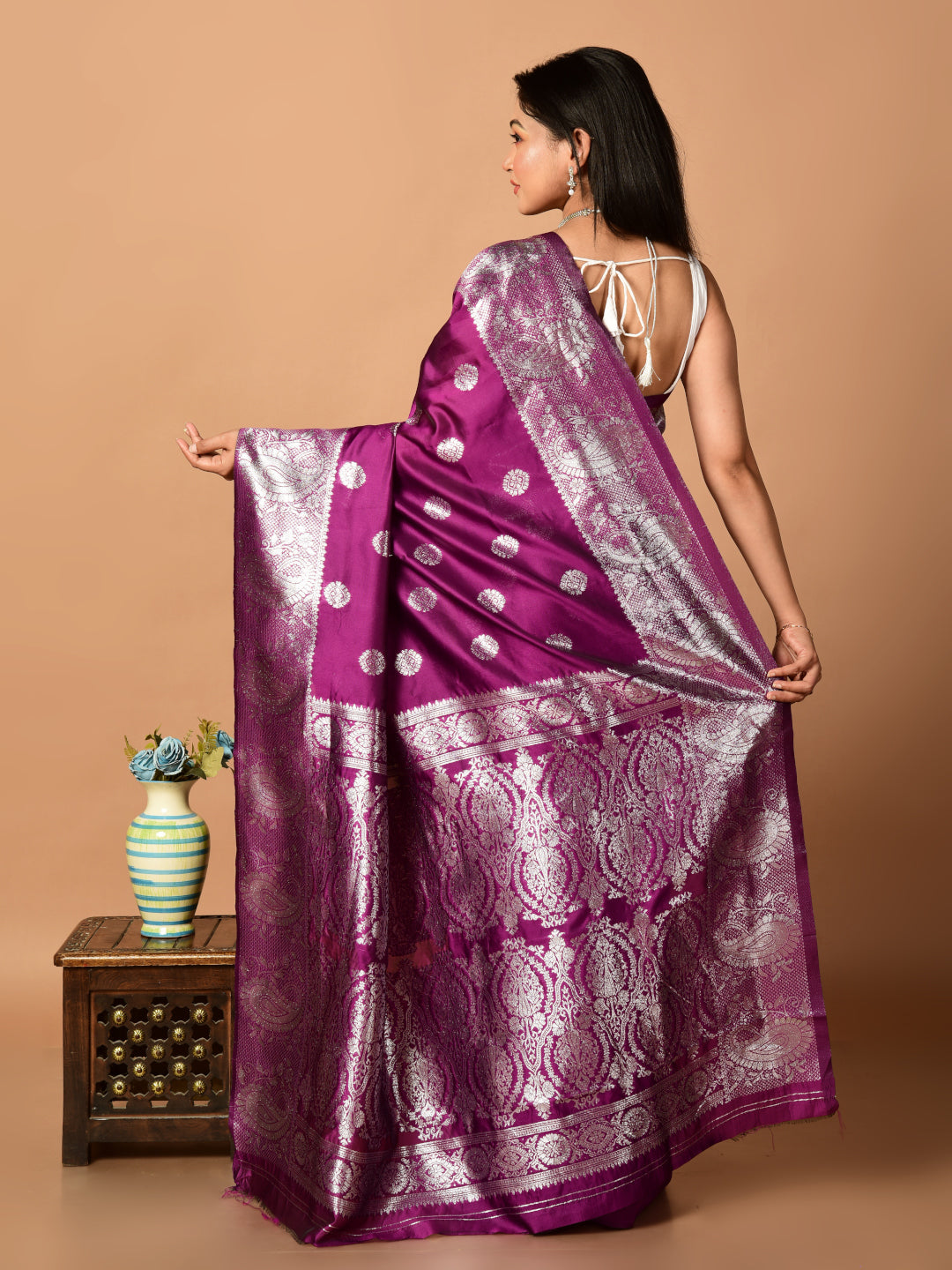 Laa Calcutta Purple & Silver all over zari work silk banarasi saree