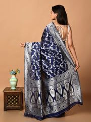 Laa Calcutta Navy Blue & Silver all over zari work silk banarasi saree