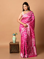 Laa Calcutta Magenta & Silver all over zari work silk banarasi saree