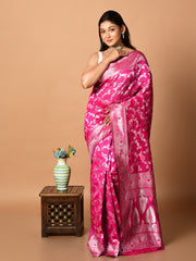 Laa Calcutta Magenta & Silver all over zari work silk banarasi saree