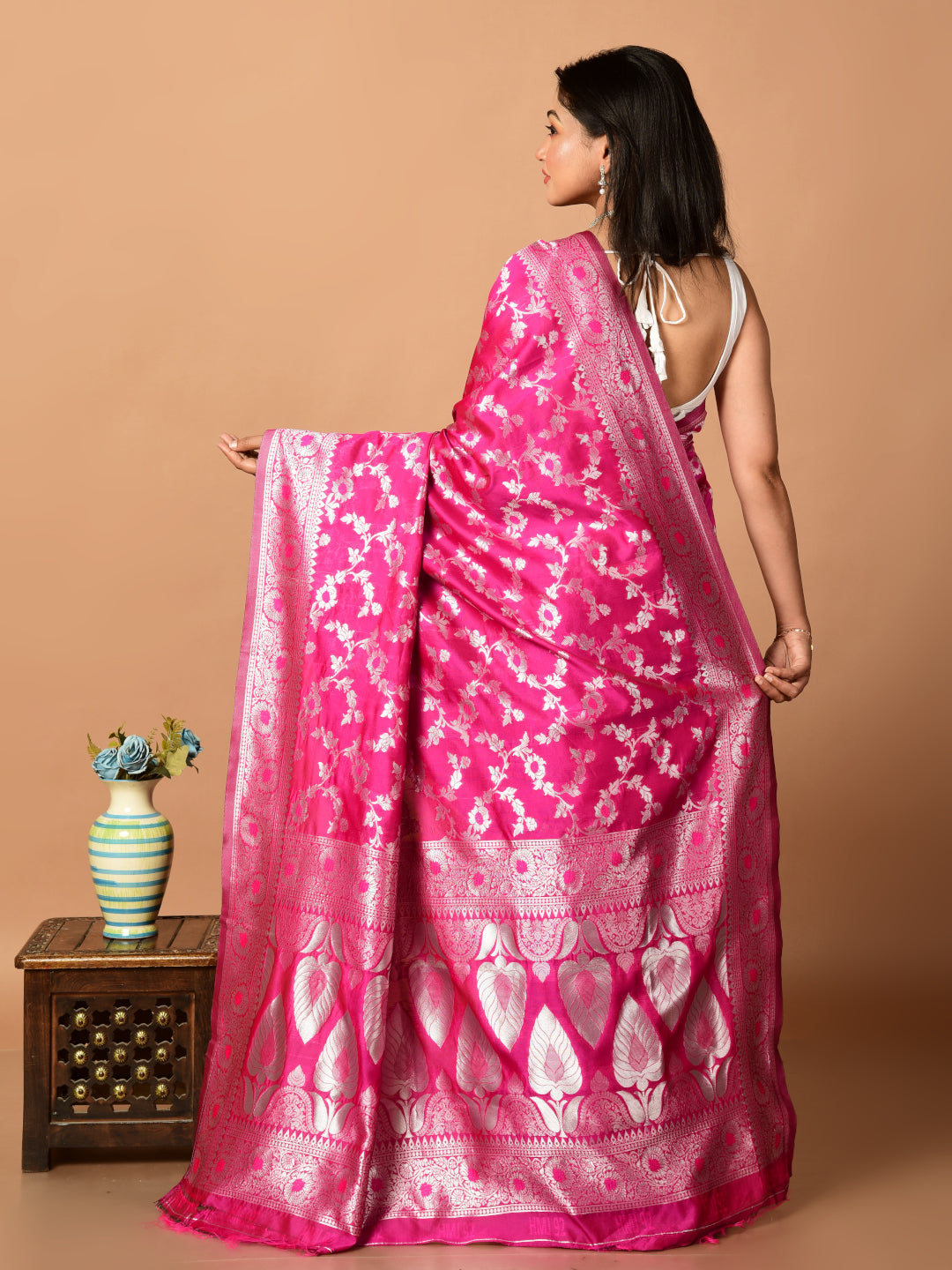 Laa Calcutta Magenta & Silver all over zari work silk banarasi saree