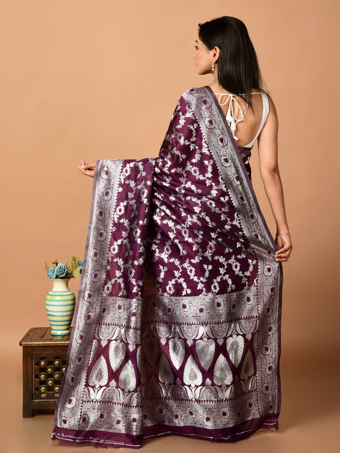 Laa Calcutta Purple & Silver all over zari work silk banarasi saree