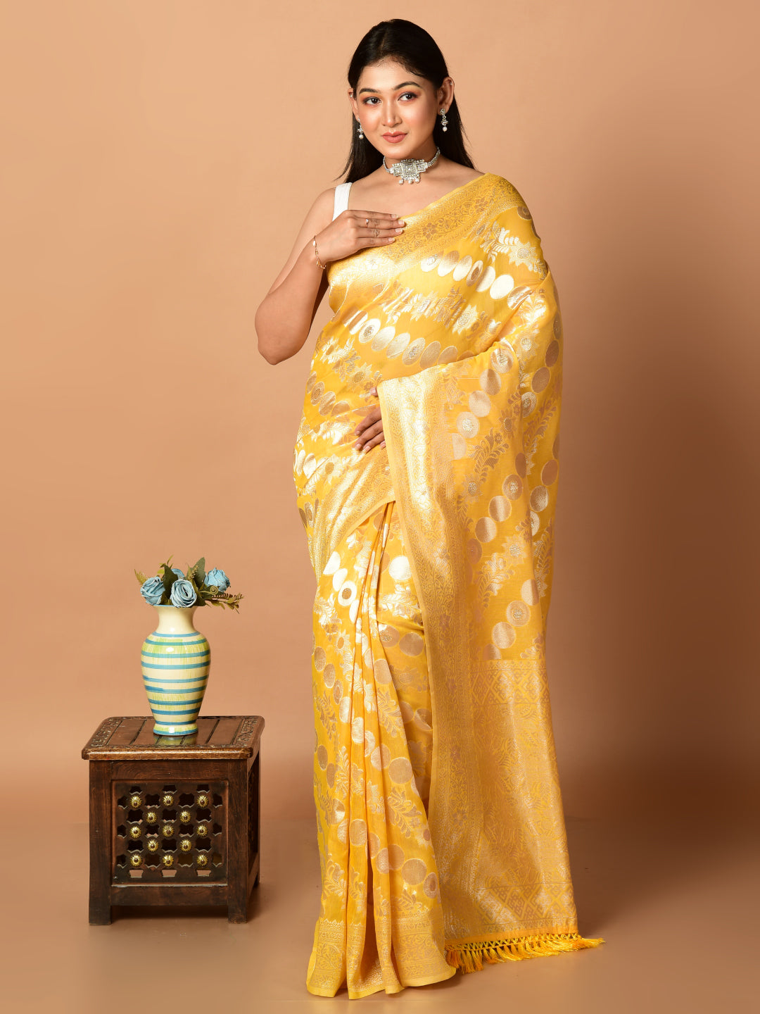 Laa Calcutta Yellow & Gold Organza silk banarasi saree