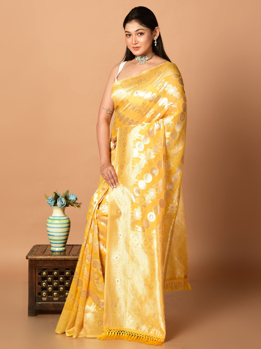 Laa Calcutta Yellow & Gold Organza silk banarasi saree