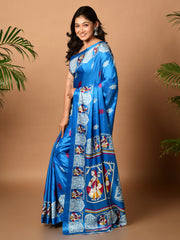 Laa Calcutta Blue & Multi printed semi pure silk saree