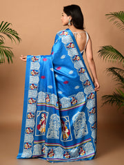 Laa Calcutta Blue & Multi printed semi pure silk saree