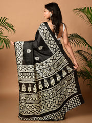 Laa Calcutta Black & White printed semi pure silk saree