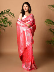 Laa Calcutta Pink & Silver all over zari work silk banarasi saree