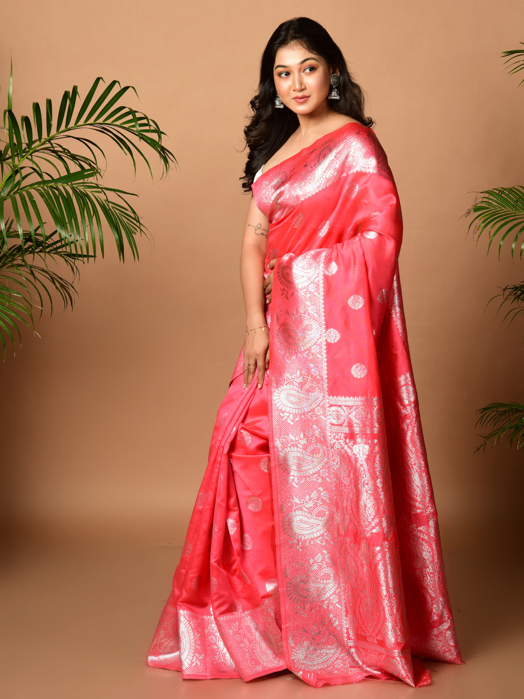 Laa Calcutta Pink & Silver all over zari work silk banarasi saree