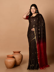 Laa Calcutta Black & Maroon Bhagalpuri silk saree