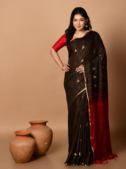 Laa Calcutta Black & Maroon Bhagalpuri silk saree