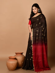 Laa Calcutta Black & Maroon Bhagalpuri silk saree