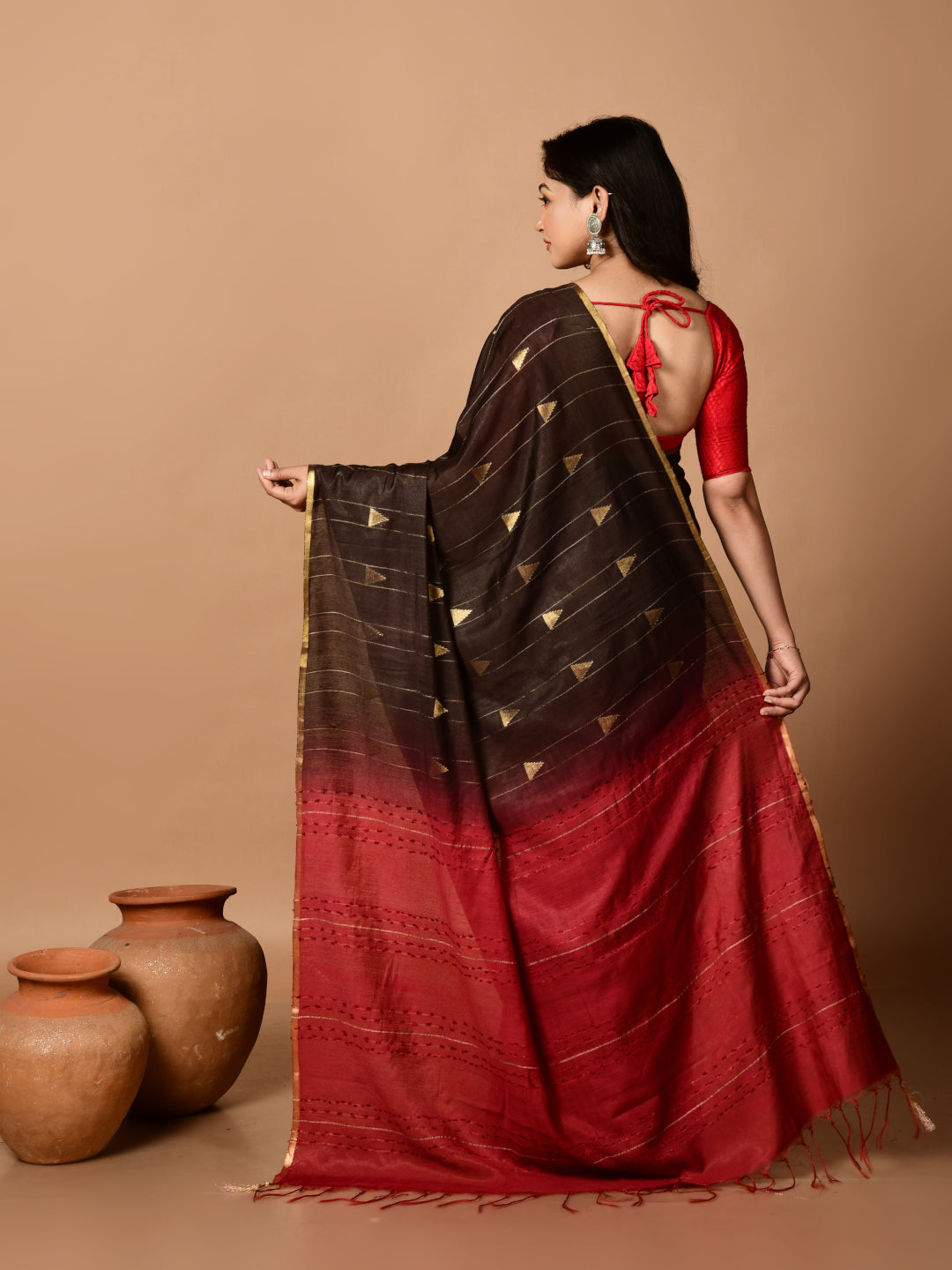 Laa Calcutta Black & Maroon Bhagalpuri silk saree