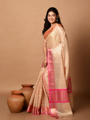 Laa Calcutta Beige & Multi thread embroided Tissue silk banarasi saree