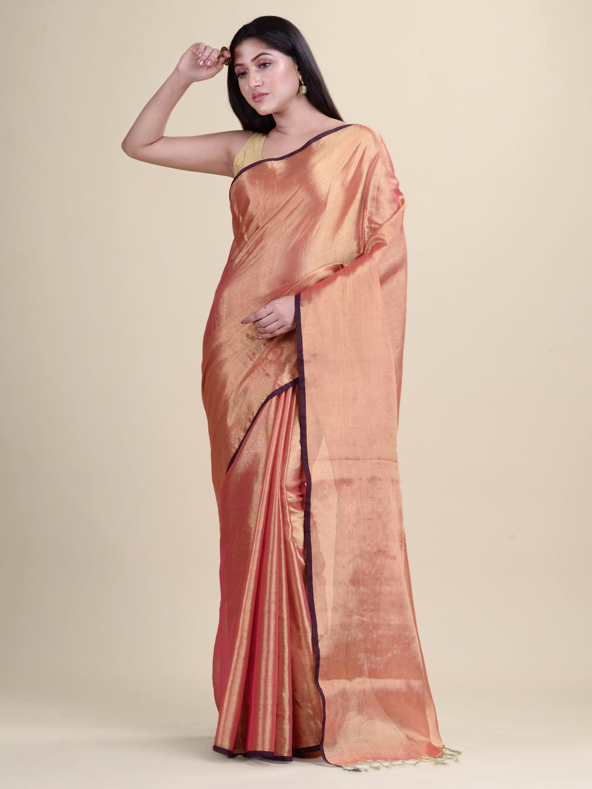 Golden & Pink Raga Silk  handloom saree