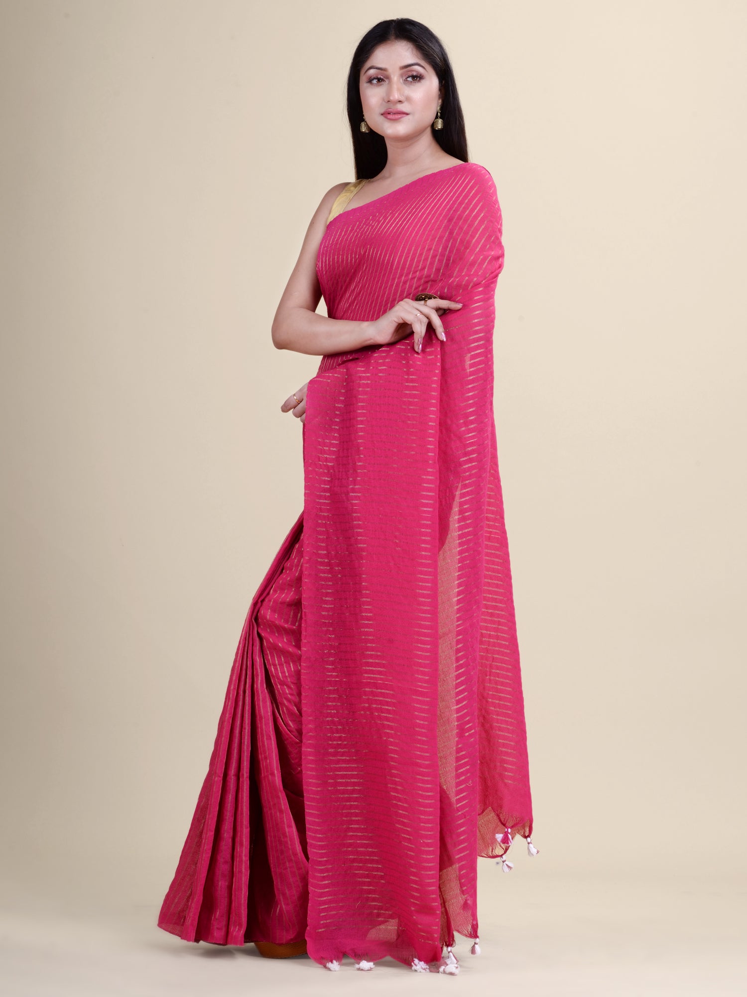 Pink  & Golden Zari   Handloom  saree