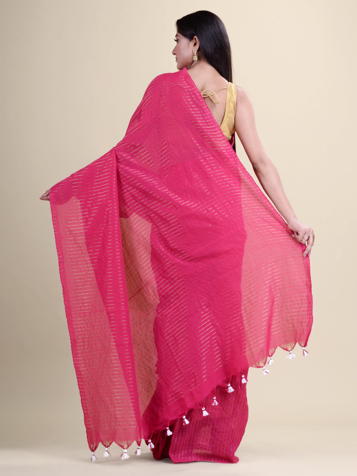 Pink  & Golden Zari   Handloom  saree