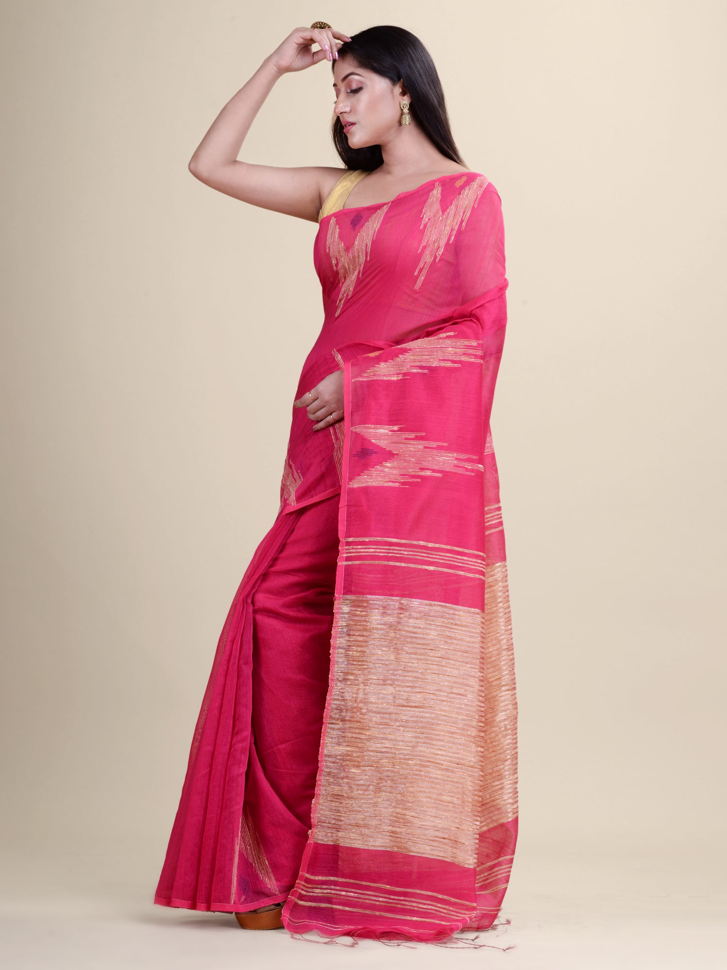 Pink  & Golden  Handloom  saree