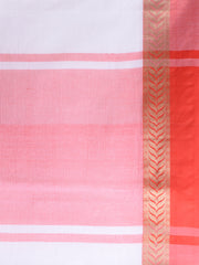 Laa Calcutta White & Red pure cotton solid handloom saree