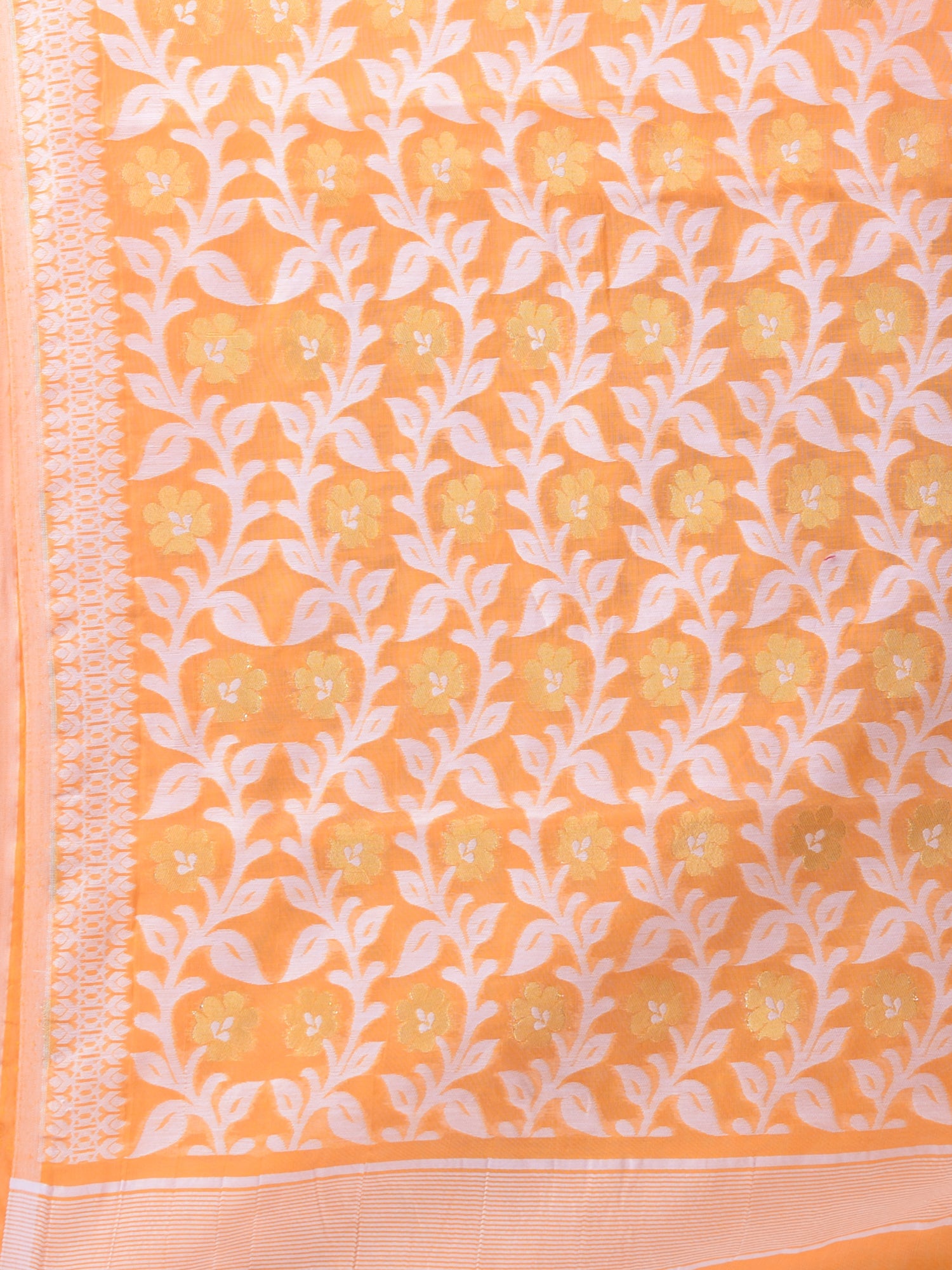 Orange & White Cotton Jamdani Saree