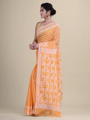 Orange & White Cotton Jamdani Saree