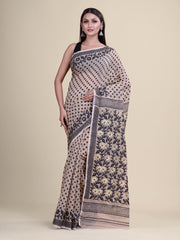 Off White & Black   Cotton Jamdani Saree