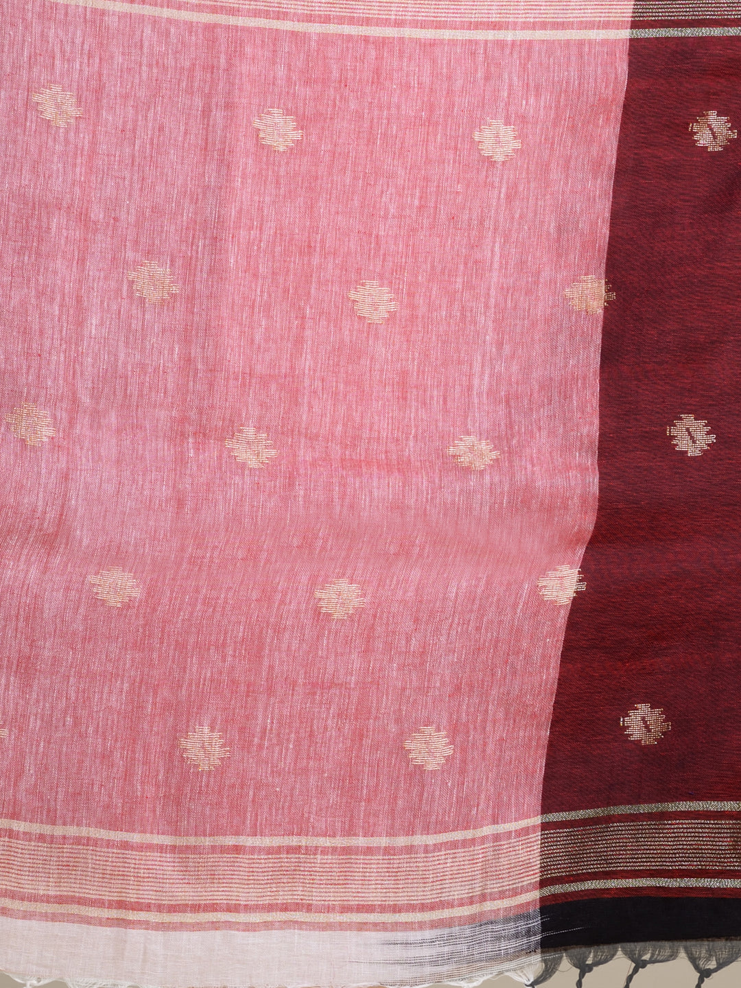 White & Red Linen  saree