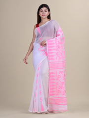 Laa Calcutta White & Pink pure cotton jamdani saree