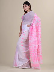 Laa Calcutta White & Pink pure cotton jamdani saree