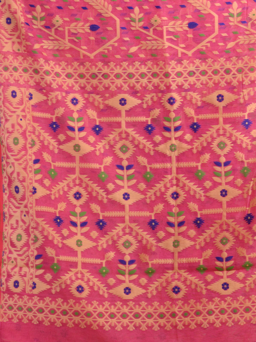 Pink & Multi pure cotton jamdani saree