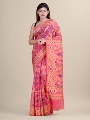 Pink & Multi pure cotton jamdani saree