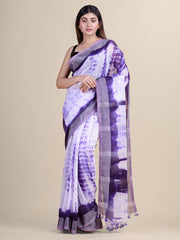 Purple  & White  handloom saree