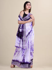 Purple  & White  handloom saree