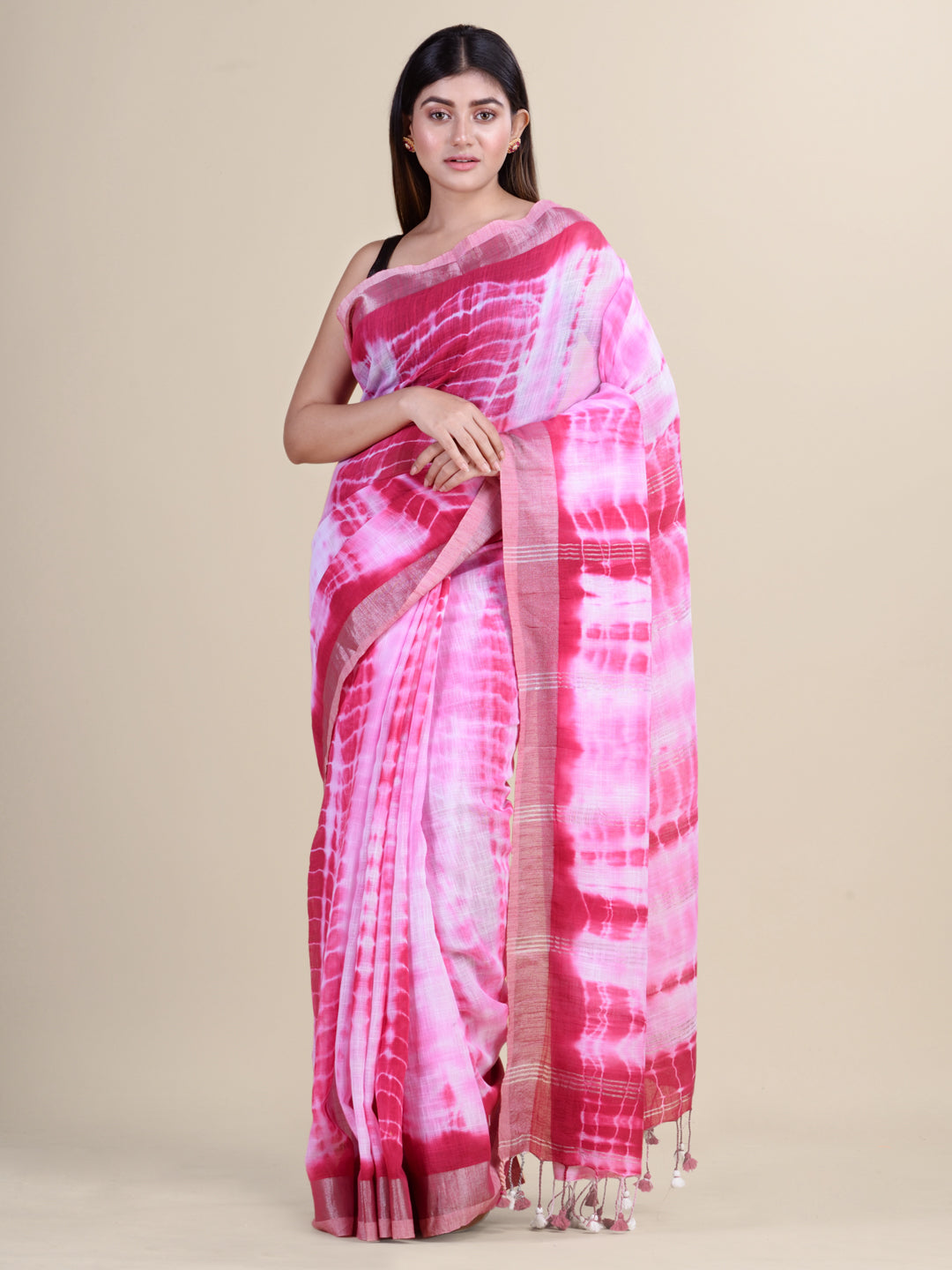 Pink  & White  handloom saree