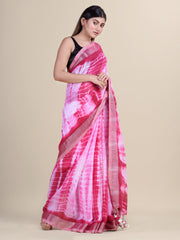 Pink  & White  handloom saree