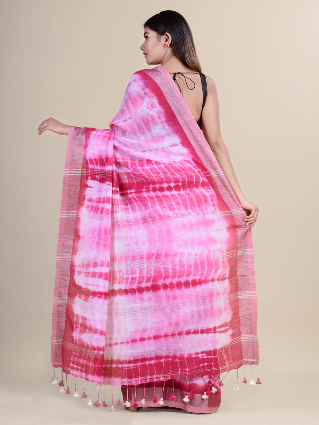 Pink  & White  handloom saree