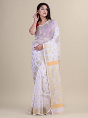 Laa Calcutta White & Golden Silk cotton jamdani saree