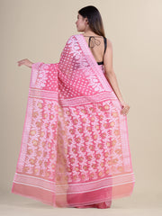 White & Pink Cotton Jamdani Saree