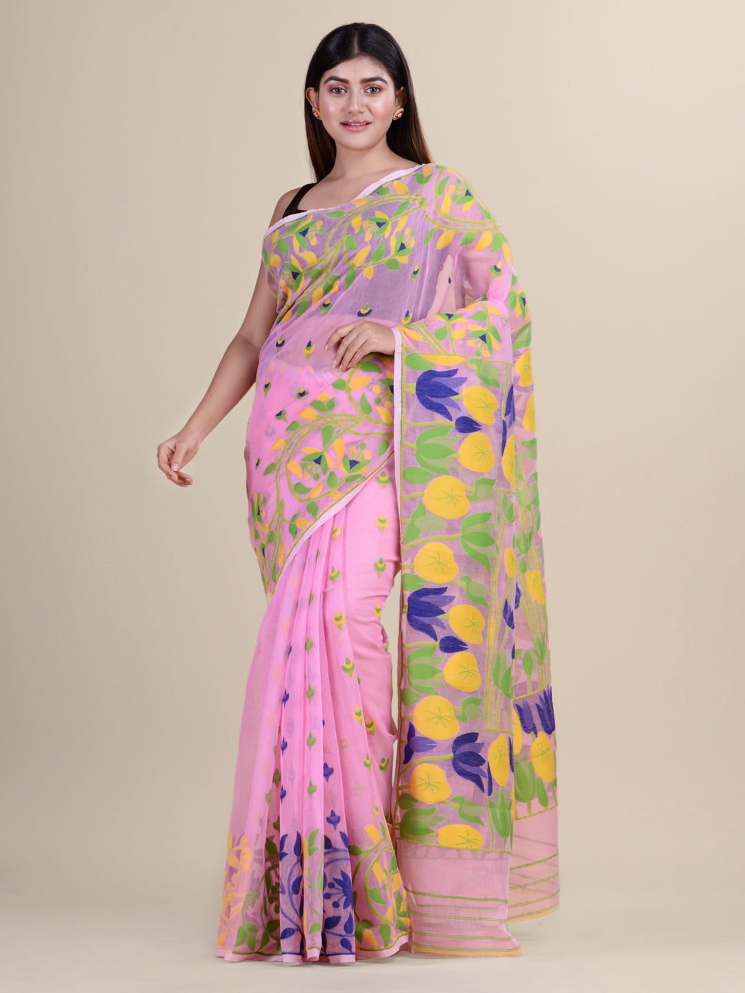 Pink & Multi Cotton Jamdani Saree