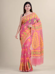 Pink & Yellow Cotton Jamdani Saree