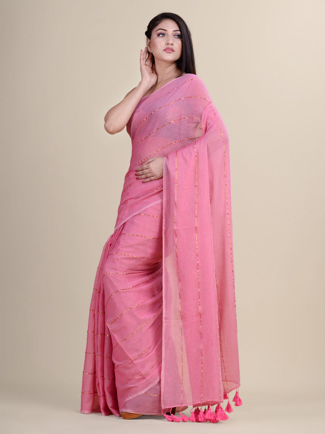 Pink  Cotton Handloom Saree