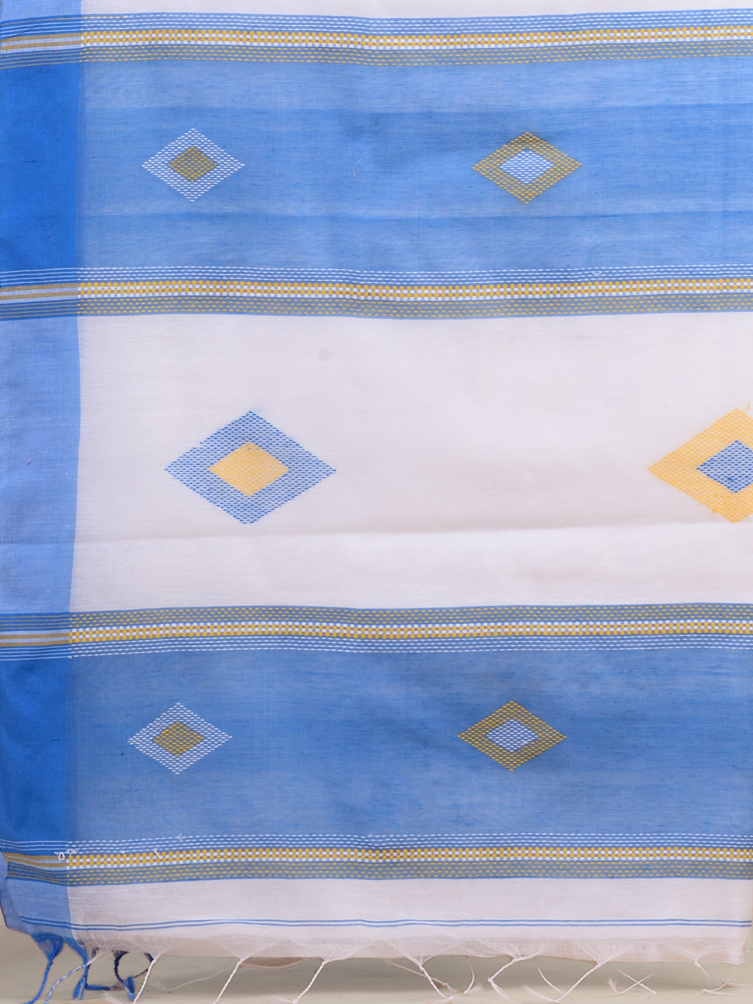 White & Sky Blue Handloom  saree