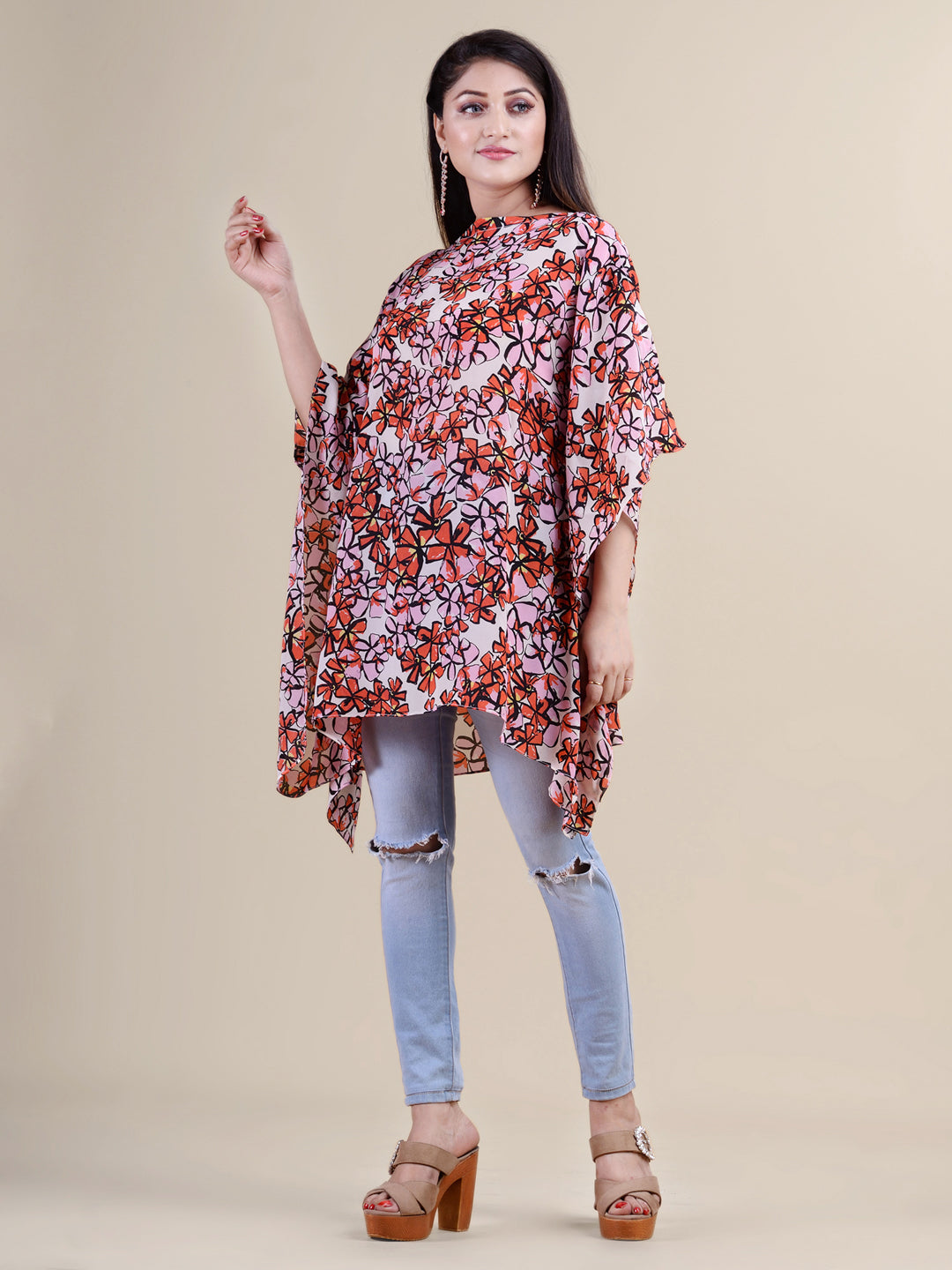 White & Red floral print kaftan