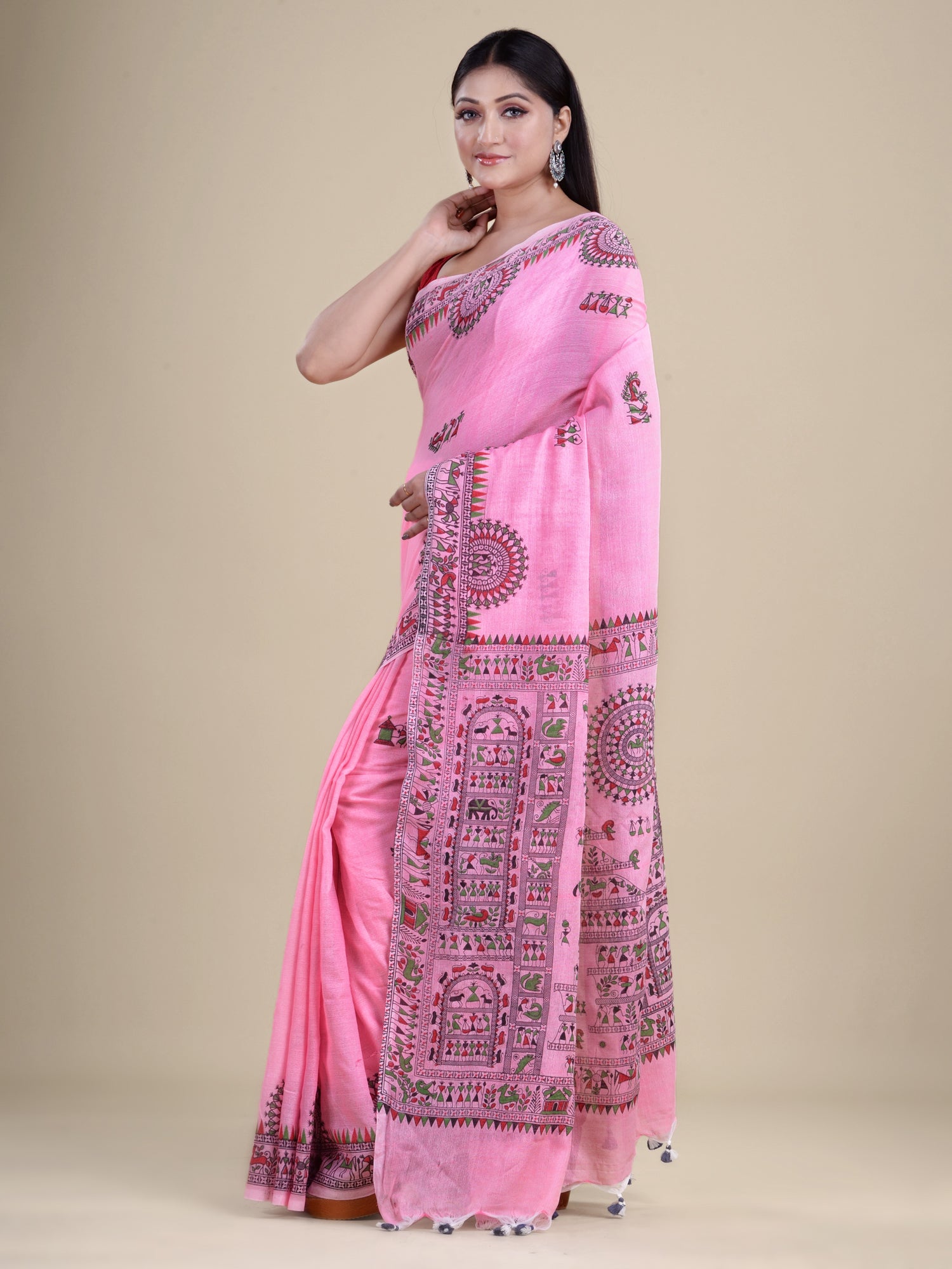 Pink  & Multi  Handloom  saree