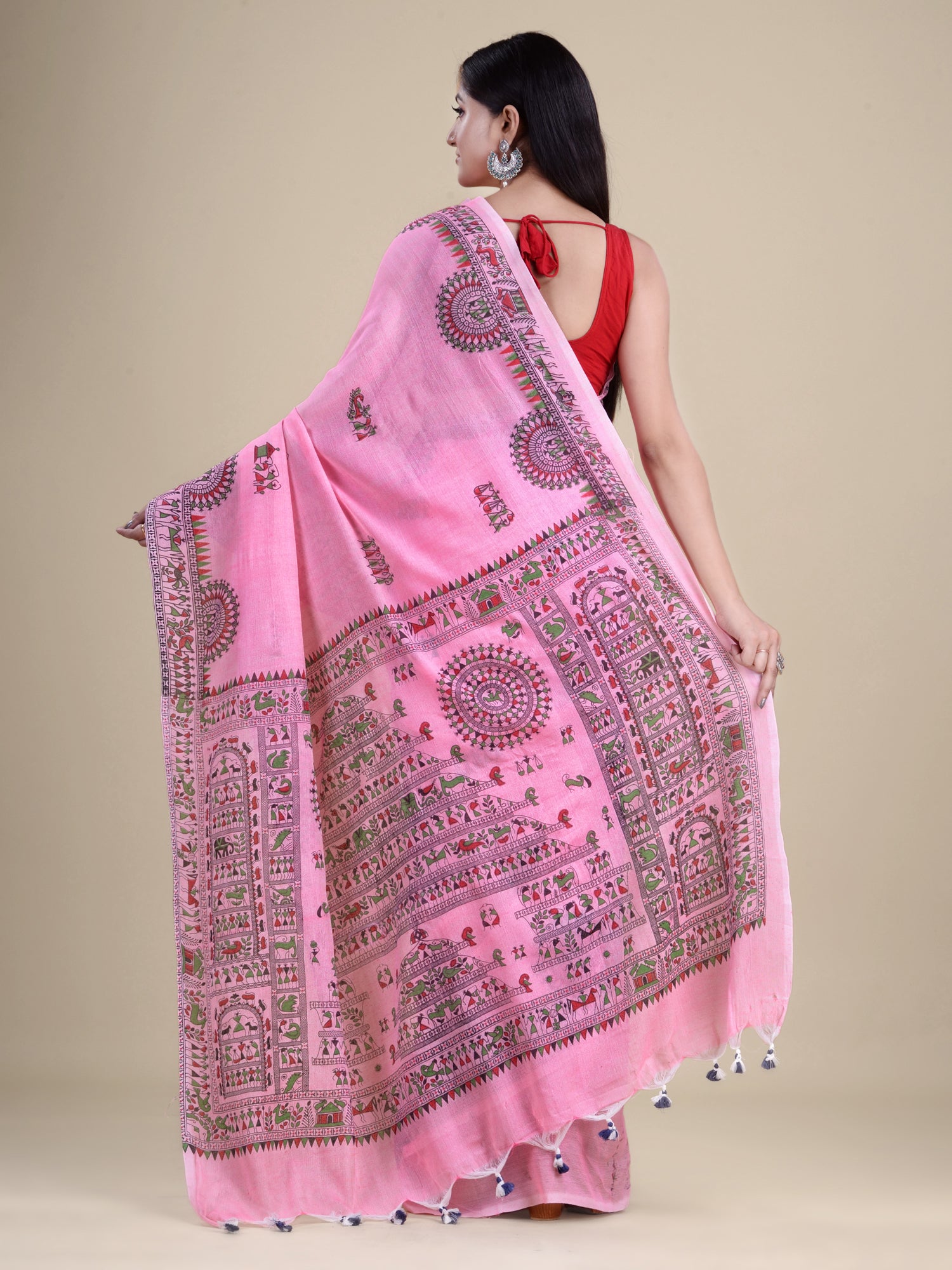 Pink  & Multi  Handloom  saree