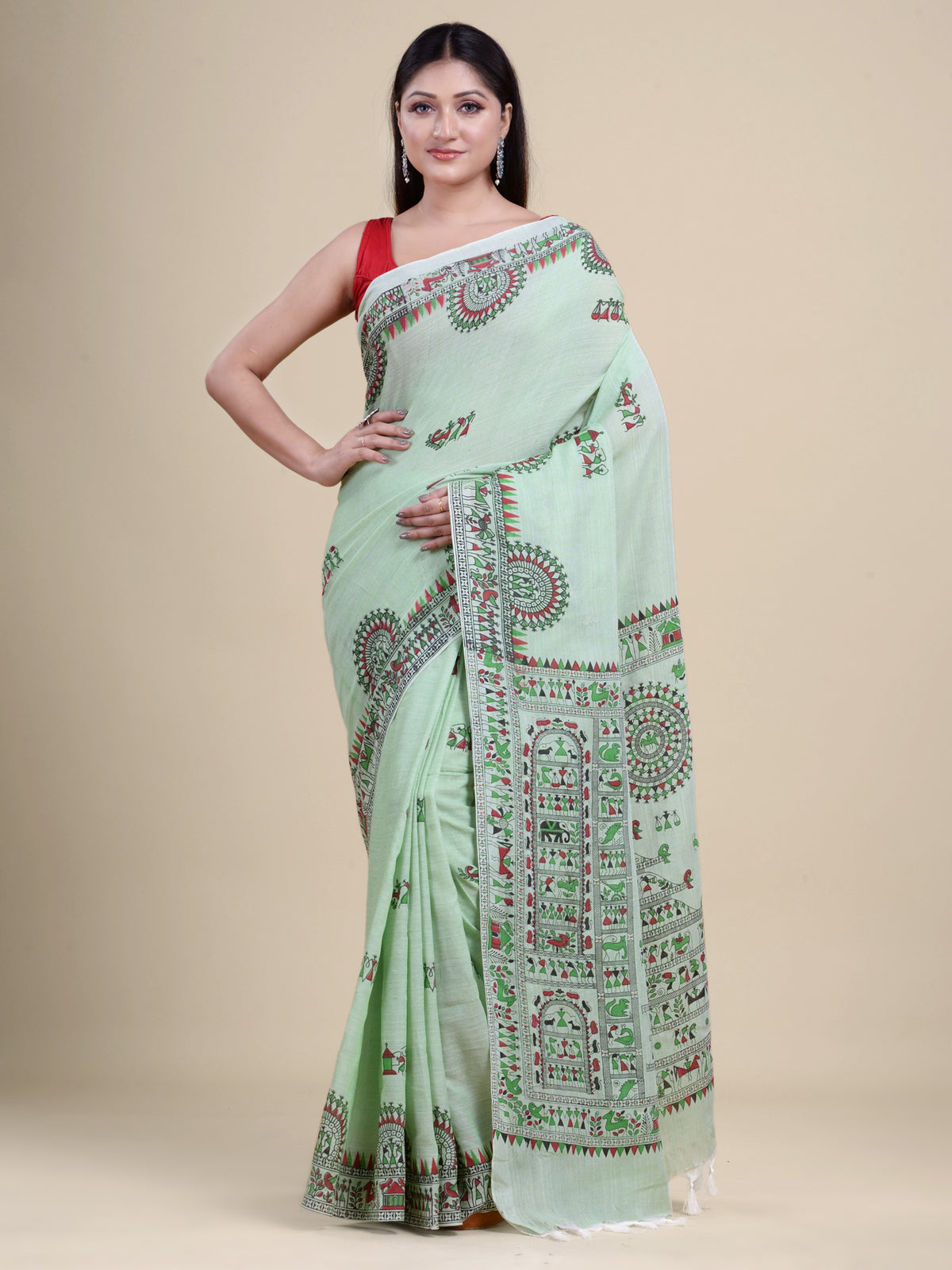 Green & Multi Handloom  saree